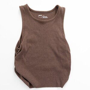 Aerie Side Ruched Brown Cropped Tank Top | Size Medium